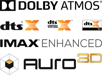 Dolby Atmos, Imax Enhanced, DTS:X, DTS:X Virtual, DTS:X Pro, Auro-3D