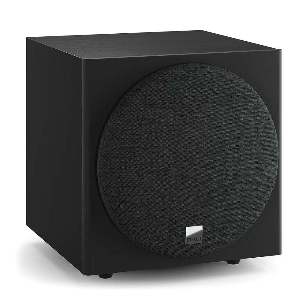 caisson de basses DALI Sub E 9 F noir vue oblique grille