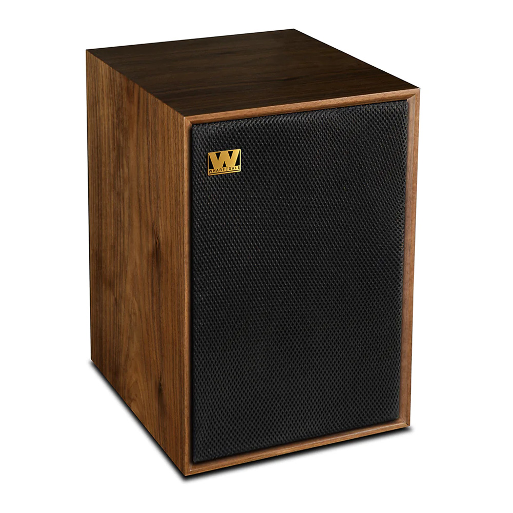 enceinte bibliothèque Wharfedale Denton 85 noyer vue oblique droite avec grille enceinte bibliothèque Wharfedale Denton 85 noyer vue oblique droite avec grille