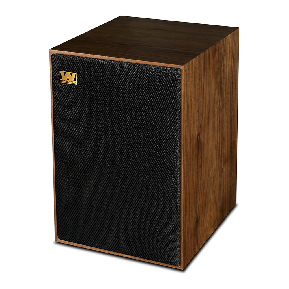 enceinte bibliothèque Wharfedale Denton 85 noyer vue oblique gauche avec grille enceinte bibliothèque Wharfedale Denton 85 noyer vue oblique gauche avec grille