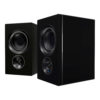 Enceintes bibliothèque PSB Speakers Alpha iQ noir mat vues de coté