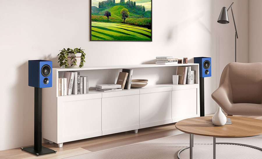 Pieds d'enceintes Alpha IQ AST 25 dans un intérieur élégant