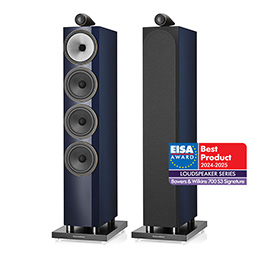 Enceinte colonne Bowers Wilkins 702 S3 Signature vue de cote finition Midnight Blue Metallic EISA