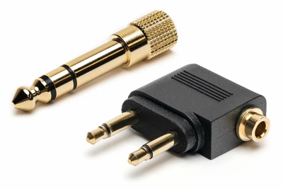 adaptateur d'avion double jack et adaptateur jack 6,35 mm doré
