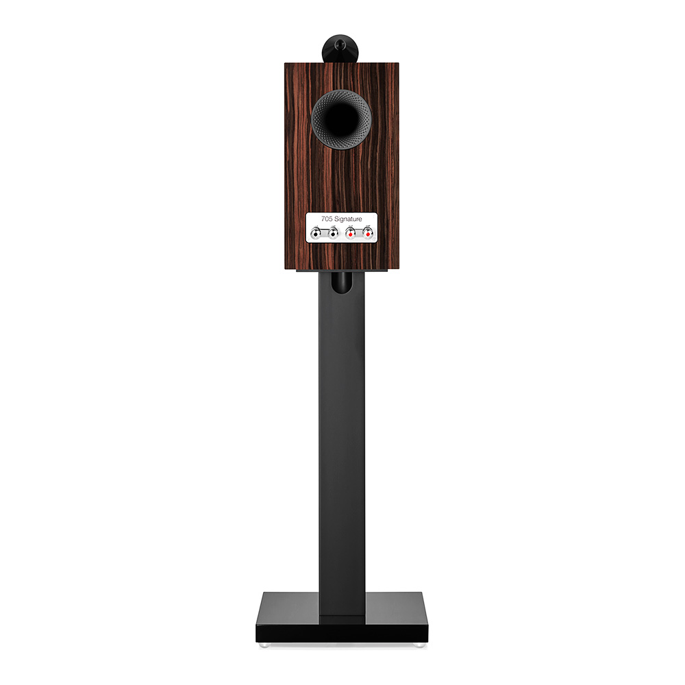 Enceinte bibliothèque Bowers & Wilkins 705 S3 Signature sur pied vue arrière finition Datuk brillant