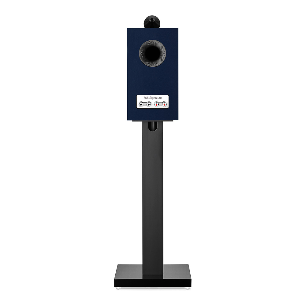 Enceinte bibliothèque Bowers & Wilkins 705 S3 Signature sur pied vue arrière finition Midnight Blue Metallic