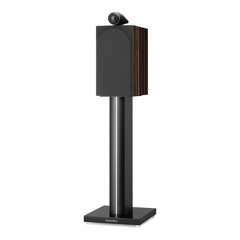 Enceinte bibliothèque Bowers & Wilkins 705 S3 Signature sur pied vue de coté finition Datuk brillant avec grille