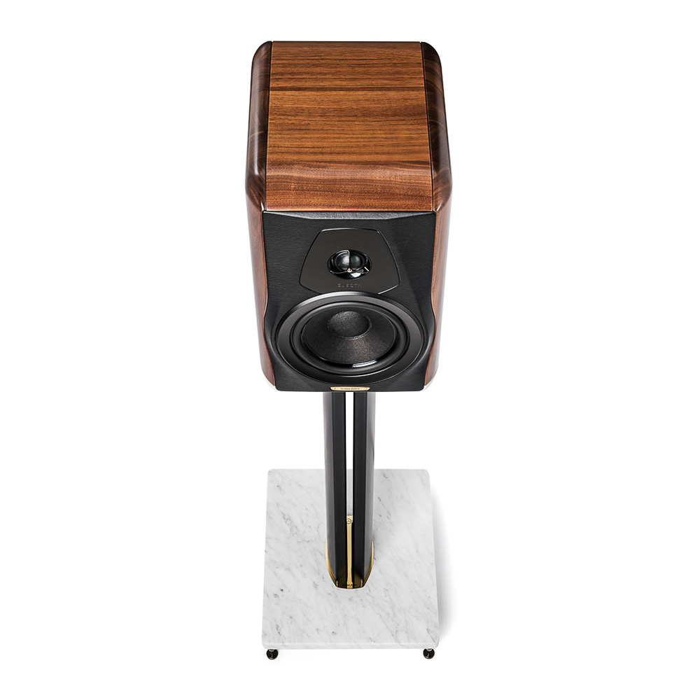 Enceinte bibliothèque Sonus faber Electa Amator III sur pied vue du dessus finition noyer massif