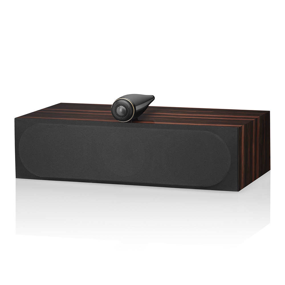 Enceinte centrale Bowers & Wilkins HTM71 S3 Signature vue obliqque finition Datuk Gloss avec grille