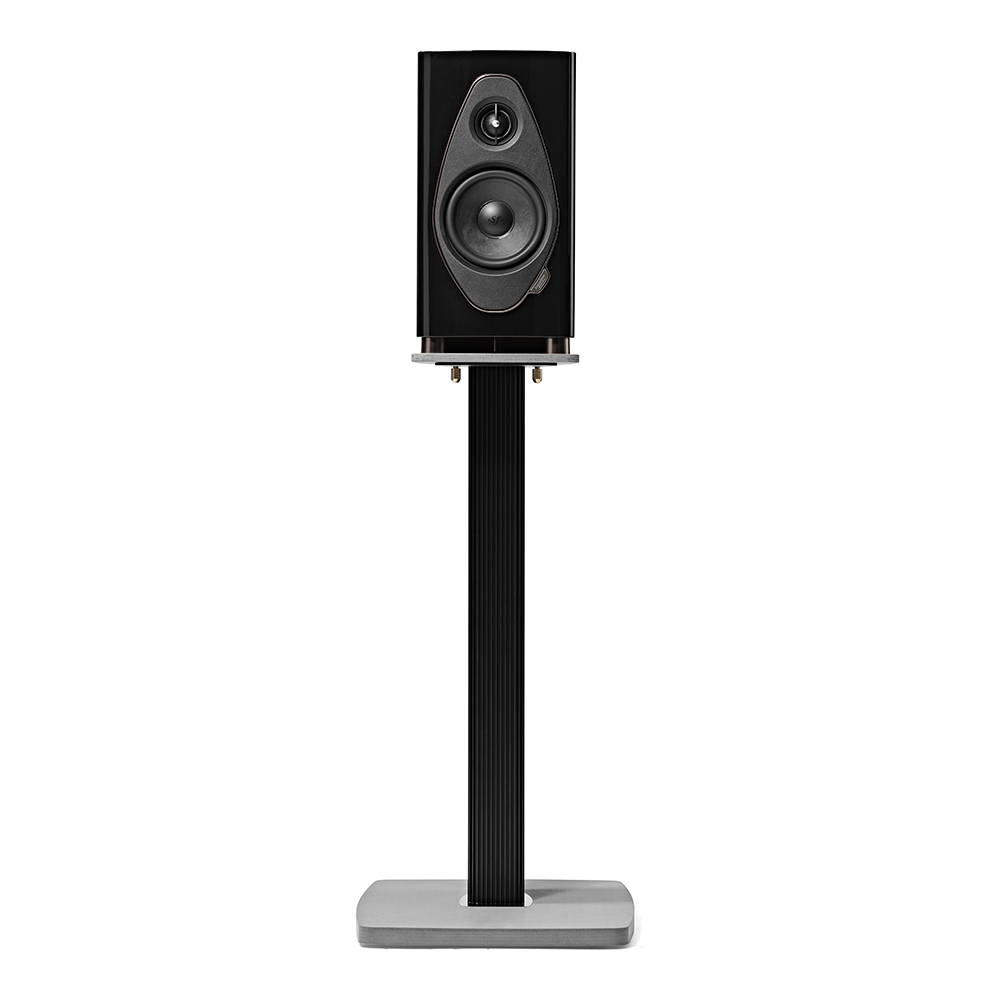 Enceinte bibliothèque Sonus faber Sonetto I G2 noir laqué sur pied face avant