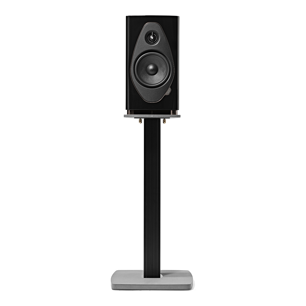 Enceinte bibliothèque Sonus faber Sonetto II G2 noir laqué sur pied face avant
