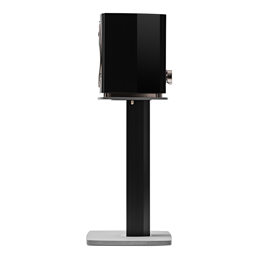 Enceinte bibliothèque Sonus faber Sonetto II G2 noir laqué sur pied vue de coté