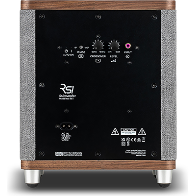 Interface de réglage du filtre intégré du caisson de basses Ruark Audio RS1 montrant les options de fréquence de coupure et de phase