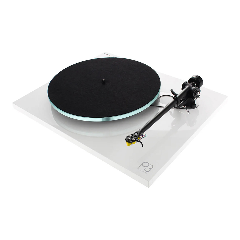 Rega Planar 3 blanc laqué vue de coté