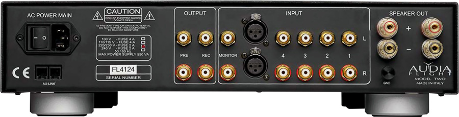 Connectique de l'amplificateur intégré Audia Flight Two Integrated Amplifier MK3