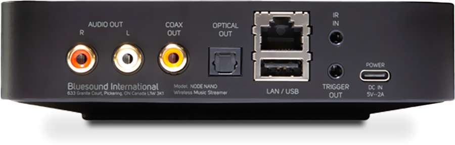 Connectique du Bluesound NODE NANO