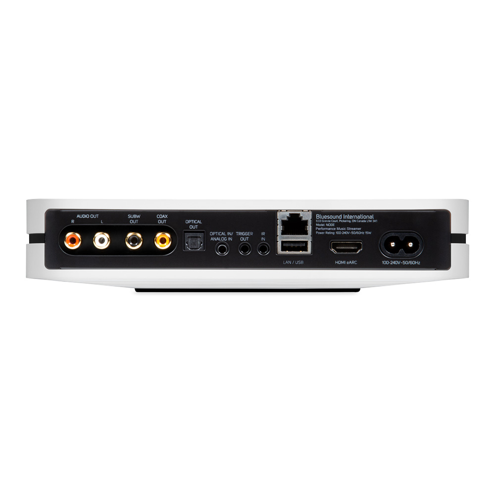 Connectique du Bluesound NODE blanc