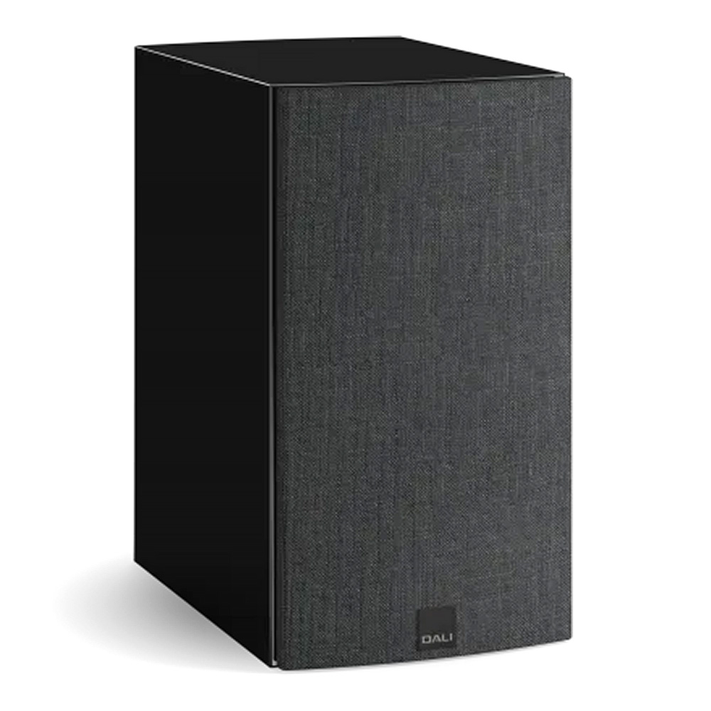 Enceinte bibliothèque Dali Rubikore 2 Noir laqué vue oblique droite avec grille finition Shadow Black