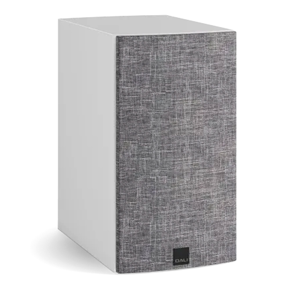 Enceinte bibliothèque Dali Rubikore 2 Noyer vue oblique droite avec grille finition Mountain Gray