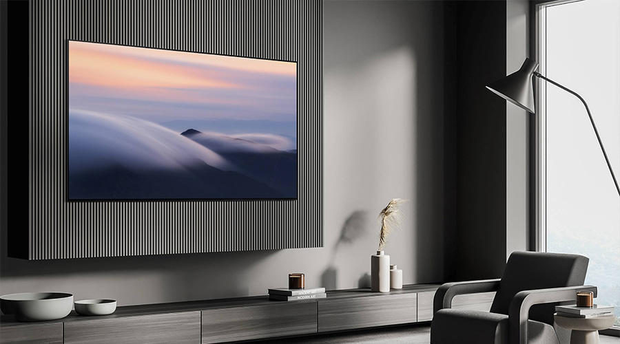 Installation murale du Samsung QE83S93D dans un salon moderne