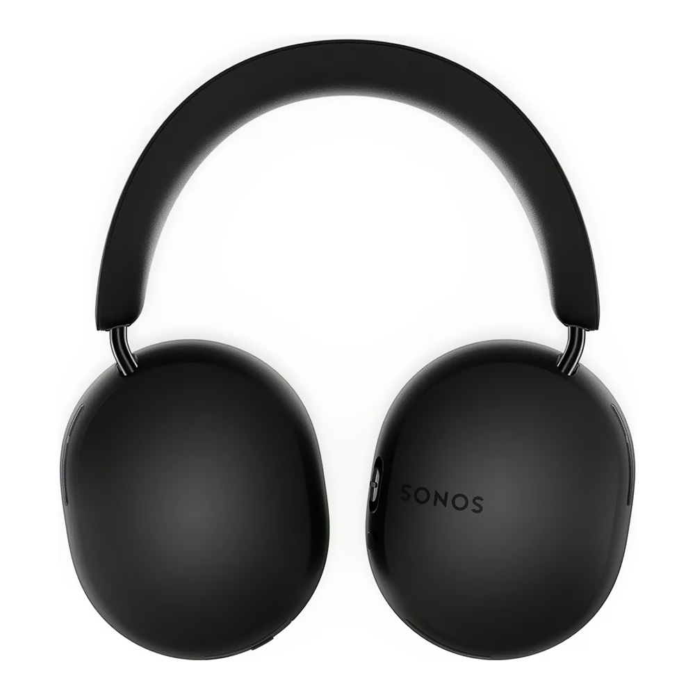 Vue de face du Sonos Ace noir aligné avec une symétrie parfaite des oreillettes