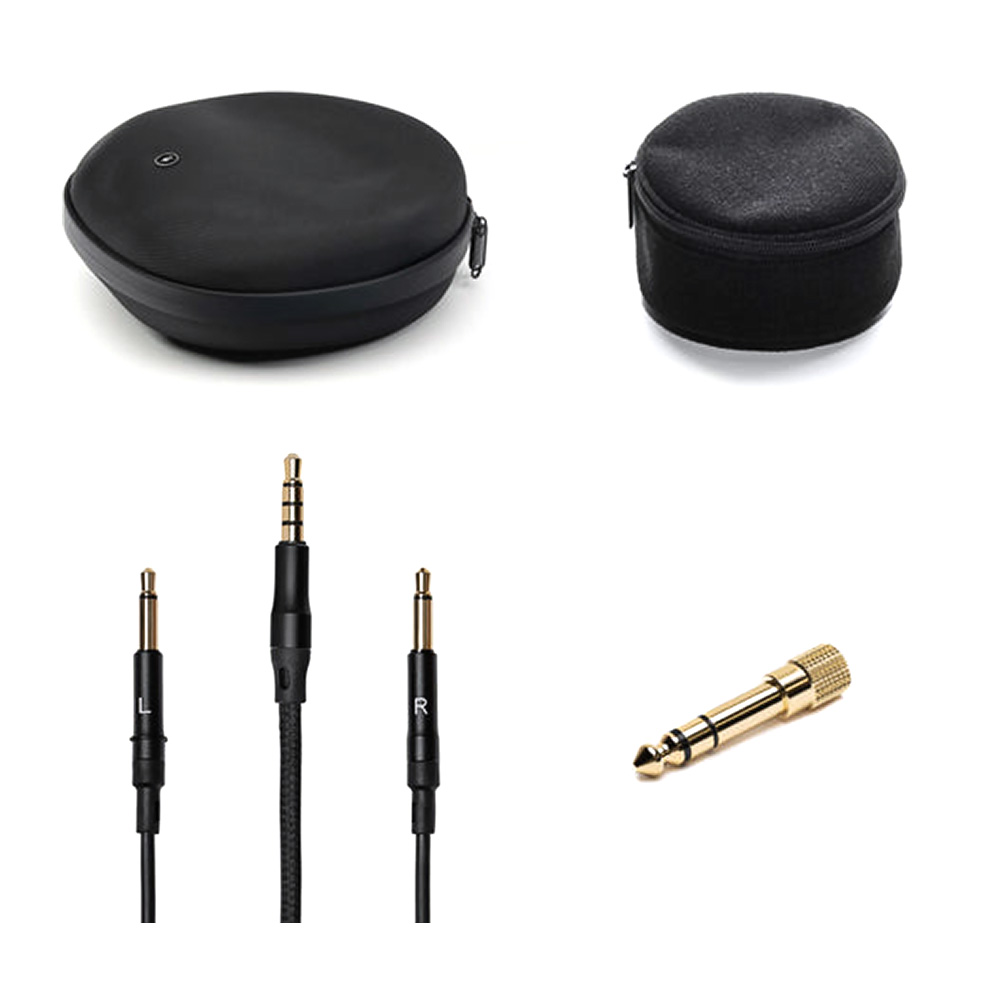 Accessoires du Meze 105 AER avec pochette câble adaptateur et câble Kevlar