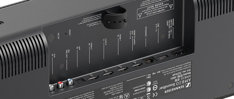 Entrées et sorties de la barre de son Sennheiser Ambeo SoundBar Max