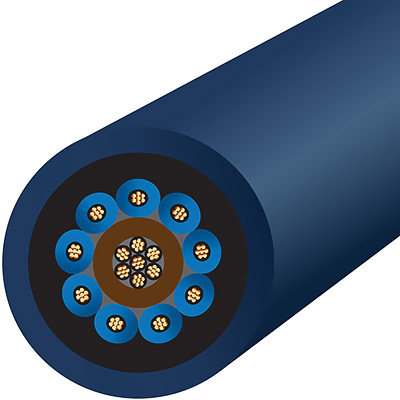 Vue en coupe du Wireworld Stratus 10 Mini Power montrant la structure interne du câble