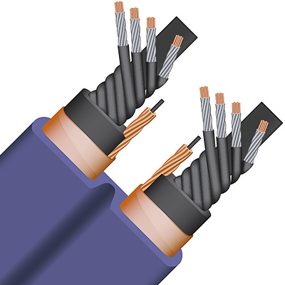 Wireworld Aurora 10 Power coupe transversale révélant les conducteurs en cuivre OFC plaqué argent et l’isolation avancée COMPOSILEX® 5
