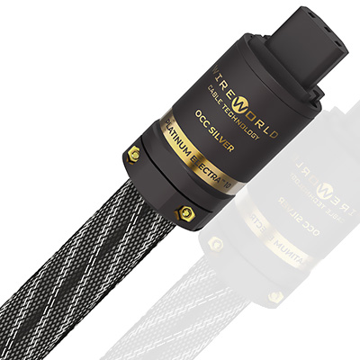 gros plan sur le connecteur IEC du wireworld platinum electra 10 power avec contacts en argent et structure renforcée